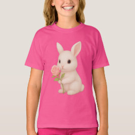Schattige Bunny Holding Flower Girls 'T-shirt T-shirt
