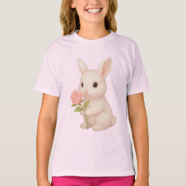 Schattige Bunny Holding Flower Girls 'T-shirt T-shirt