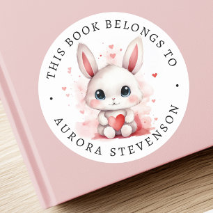 Schattige bunny holding hart bibliotheek boek labe ronde sticker