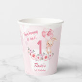 Schattige Bunny Pink 1st Verjaardags Meisje Floral Papieren Bekers (Voorkant)