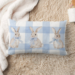 Schattige Bunny Rabbit Blue Plaid Sierkussen Kussen