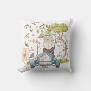 Schattige Bunny Rijdende Auto Naam Baby Boy Kussen