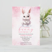 Schattige Bunny Roze Winter Custom Baby shower Kaart (Staand voorkant)