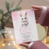 Schattige Bunny Roze Winter Custom Baby shower Kaart