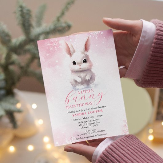Schattige Bunny Roze Winter Custom Baby shower Kaart