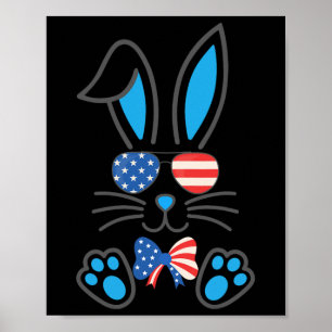 Schattige Bunny USA Flag Zonnebrillen Boog Stropda Poster