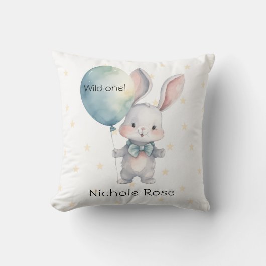Schattige Bunny Wild Een 1e Verjaardag Custom Gift Kussen (Voorkant)