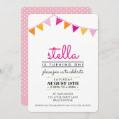 SCHATTIGE BUNTING 1E verjaardagsfeest INVITE roze Kaart (Voorkant / Achterkant)