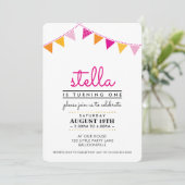 SCHATTIGE BUNTING 1E verjaardagsfeest INVITE roze Kaart (Staand voorkant)