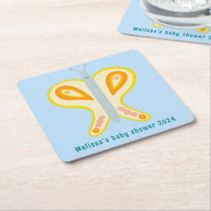 Schattige Butterfly CUSTOM Baby shower Vierkante Kartonnen Onderzetter