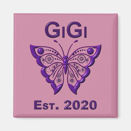 Schattige Butterfly Gigi "Est 2020" Magneet (Voorkant)