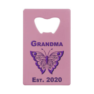 Schattige Butterfly Grandma "Est 2020" Kredietkaart Flessenopener