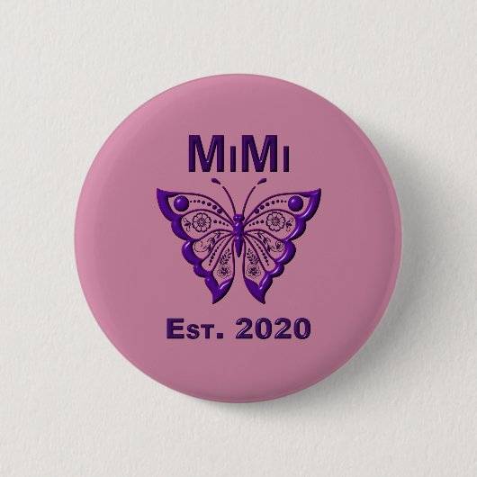 Schattige Butterfly Mimi "Est 2020" Ronde Button 5,7 Cm (Voorkant)