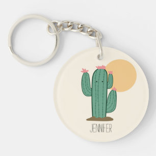 Schattige Cactus gepersonaliseerd Sleutelhanger