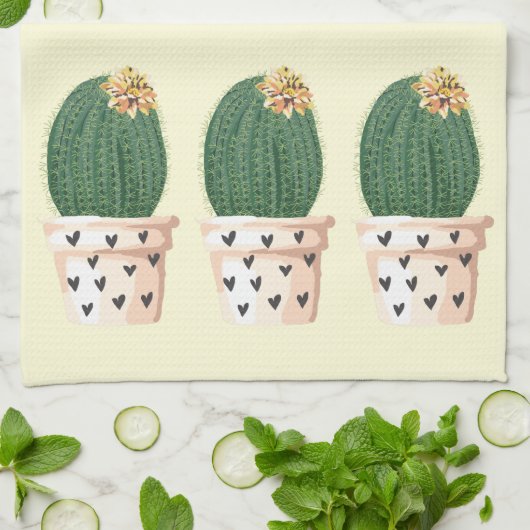 Schattige Cactus Hart Pot Whimsical Succulent Bloe Theedoek (Gevouwen)