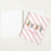 Schattige Cactus Roze Wit Gestreept Patroon Planner (Display)