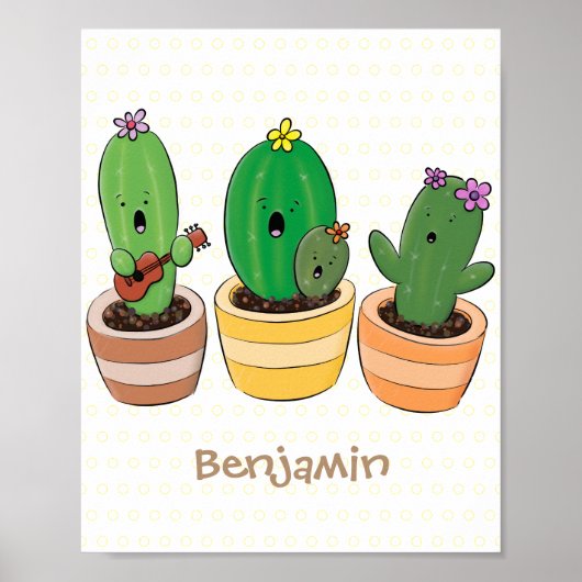 Schattige cactus trio zingende cartoon illustratie poster (Voorkant)