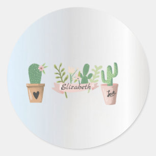 Schattige Cactus, zilver Ronde Sticker