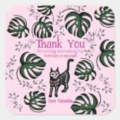 Schattige Calavera Cats Kids Verjaardagsfeestje Fa Vierkante Sticker (Voorkant)