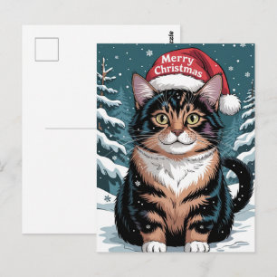 Schattige Calico Kat Kerstmuts Vrolijk Kerstmis Wi Briefkaart