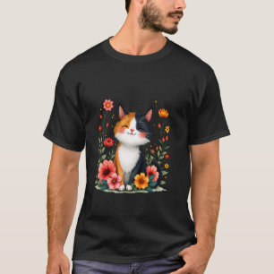 Schattige Calico Kat Kunst Cottagecore Bloemstuk K T-shirt