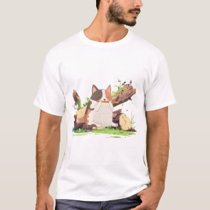 Schattige Calico Kat Speelt Fluit in de Bos Illust T-shirt