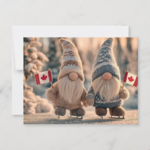 Schattige Canadese kabouters schaatsen in besneeuw Briefkaart