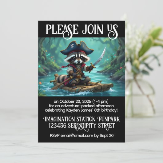 Schattige Captain Raccoon Rafting Boys' Verjaardag Kaart (Staand voorkant)