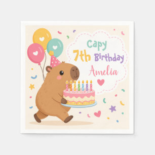 Schattige Capybara Capy 7e Verjaardag Roze Meisjes Servet