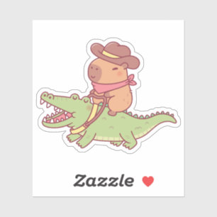 Schattige Capybara Cowboy Die Een Krokodil Rijdt G Sticker