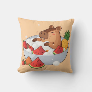 Schattige Capybara Fruit Bad Spa Dag Kawaii Dier I Kussen
