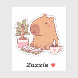 Schattige Capybara Genietend Van Een Goed Boek En Sticker