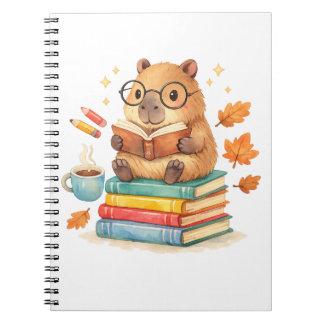 Schattige Capybara Leest Boeken Aquarel Notitieboek