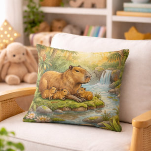 Schattige Capybara Mama en Baby Jungle Dieren Kussen
