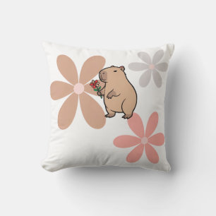 Schattige Capybara Met Bloem Kussen