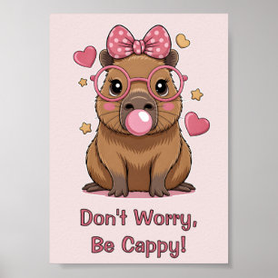Schattige Capybara met Bril en Kauwgom Poster