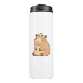 Schattige Capybara met Madeliefje Kawaii Ontwerp Thermosbeker