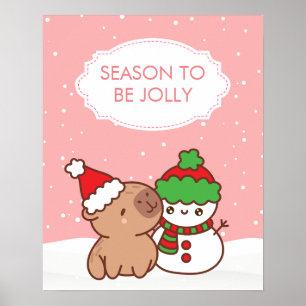 Schattige Capybara & Snowman Winter Poster