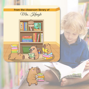 Schattige Capybara Uit De Bibliotheek Van Docent Vierkante Sticker