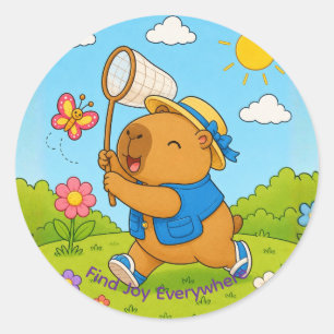 Schattige Capybara Vindt Overal Vreugde Kawaii Die Ronde Sticker