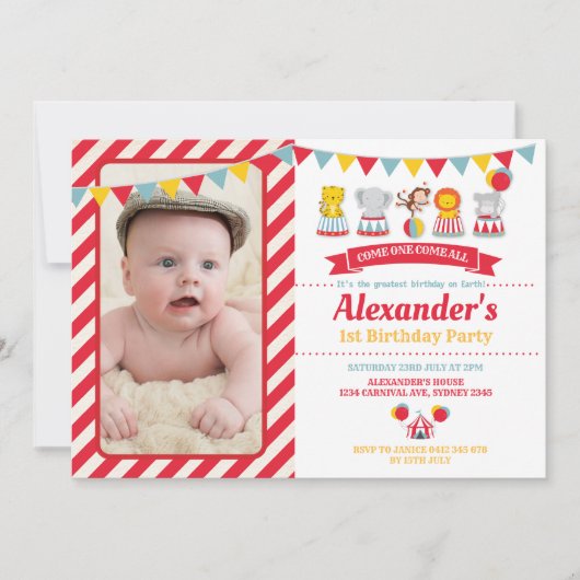 Schattige Carnaval Circus Dieren Verjaardagsfeest Kaart (Voorkant)