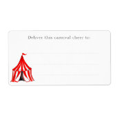 Schattige Carnaval Circus Rood Grote Top Tent Kind Etiket (Voorkant)