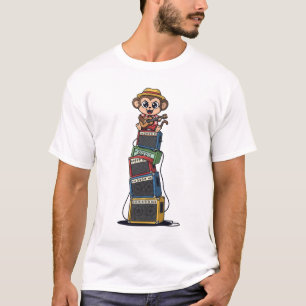 Schattige Cartoon Aap Rocker Speelt Ukulele T-shirt