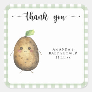Schattige cartoon aardappel baby shower bedankt vierkante sticker