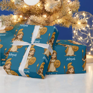 Schattige Cartoon Athena – Griekse Godin Custom Cadeaupapier