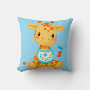 Schattige Cartoon Baby Giraffe met een Fles Kussen
