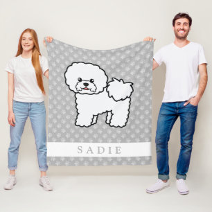 Schattige Cartoon Bichon Frise Hond En Aangepaste Fleece Deken