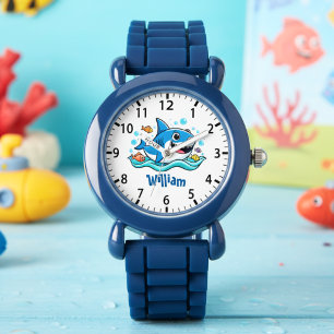 Schattige Cartoon Blauwe Haai Horloge