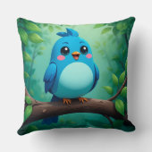 Schattige Cartoon Blauwe Vogel voor Kinderen & Gez Kussen (Achterkant)