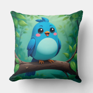 Schattige Cartoon Blauwe Vogel voor Kinderen & Gez Kussen